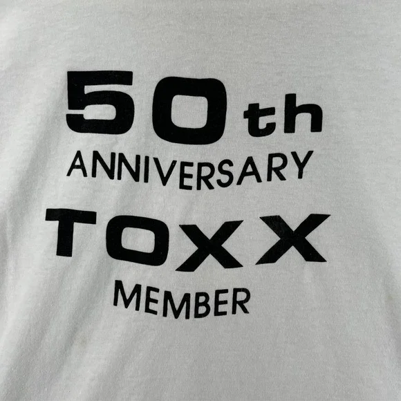 Vtg 90s Hanes 50th Anniv TOXX Member Print Adult XL White USA Single Stitch - Picture 3 of 15